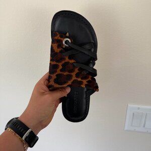 Bernardo Black and Leopard Print Sandals